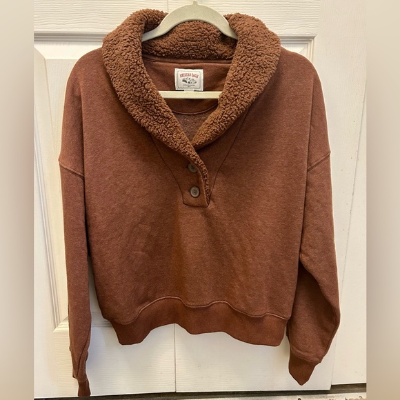 American Eagle Outfitters Tops - Vintage Y2K American Eagle Outfitters Rust Sherpa Collar Button Pullover